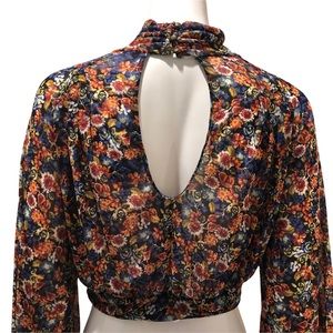 Free People All Dolled Up Floral Mesh Long Sleeve Crop Top